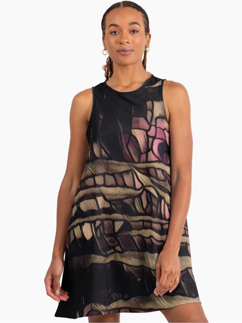 Abstract Midi Dress in Black, Pink Toronto Artist Made dress